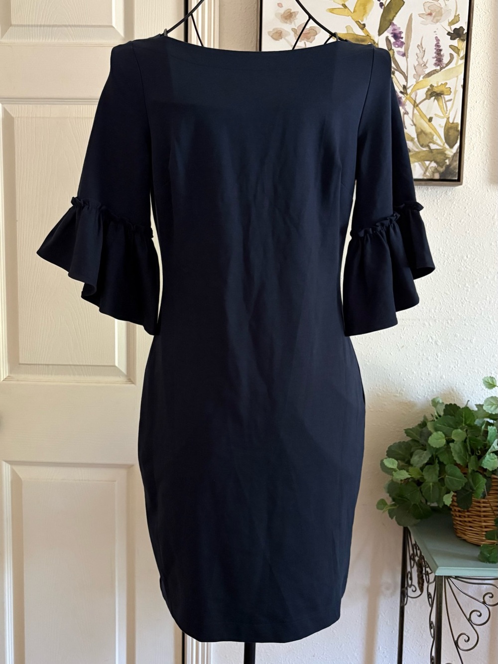Banana Republic Navy Midi Dress with Ruffle Sleeves